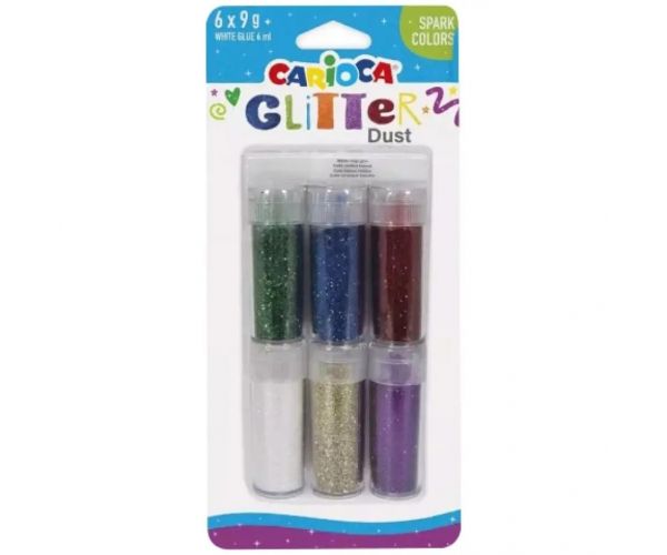 Carioca: Glitter Dust 6dielny set sľudového prášku v tégliku - Jasné farby