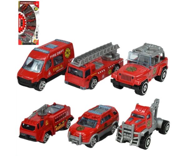Fire Rescue: Sada 6 ks hasičských autíčok 1/64