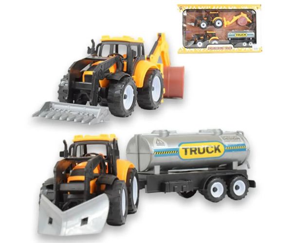 Engineering Truck: 2-dielny set pracovný strojov s traktormi, prívesom s cisternou a sudom