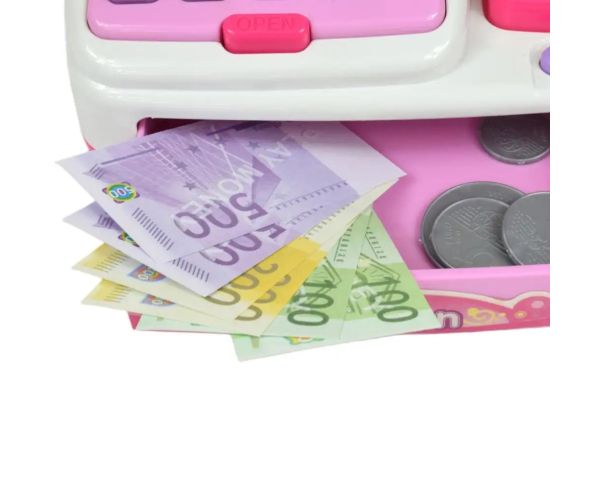 Happy Shopping: Elektronická bielo-ružová pokladňa so zvukom a príslušenstvom 22,5 x 17cm
