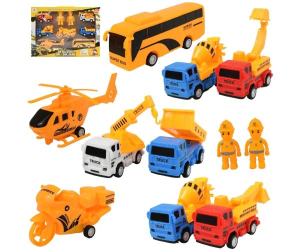 Truck Working: 7-dielny set stavebných vozidiel so zotrvačníkom a príslušenstvom