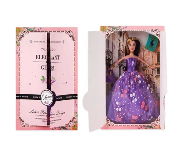 Elegantná módna bábika s príslušenstvom a vo fialových šatách 30 cm