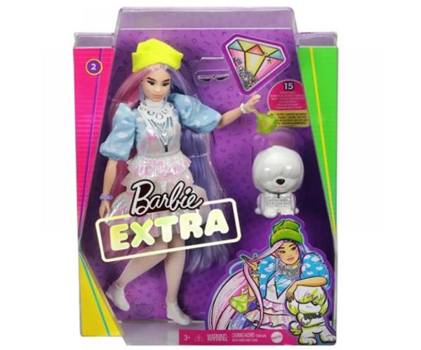 Barbie Extra: Bábika v trblietavých šatách s domácim miláčikom - Mattel