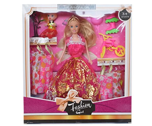 Fashion Girl: Bábika a detská bábika, set s bicyklom a príslušenstvom 28 cm