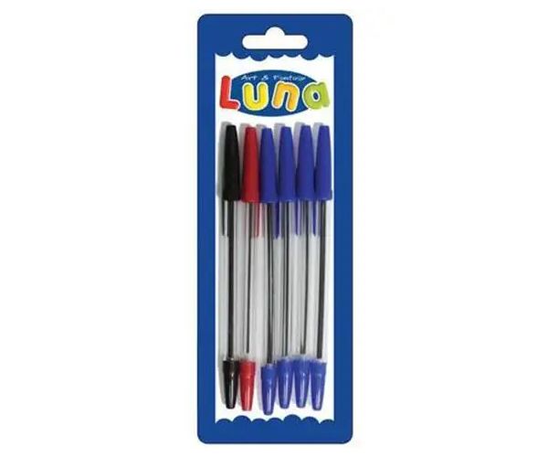 Luna: Guľôčkové perá, set/4 modré, 1 červené a 1 čierne pero