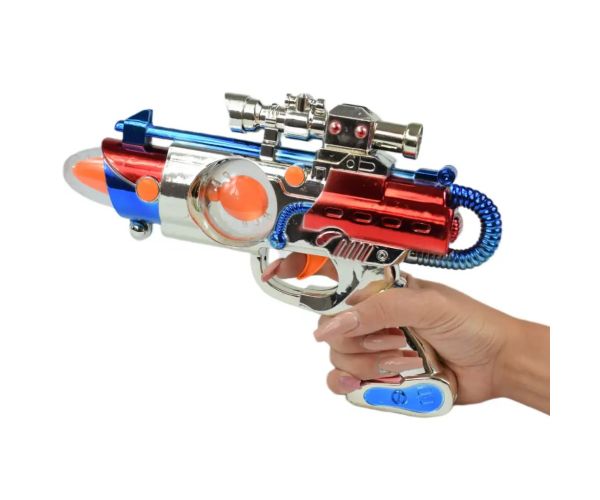 Space Warior: Elektrická chrómová vesmírna pištoľ so svetlom a zvukom 27cm