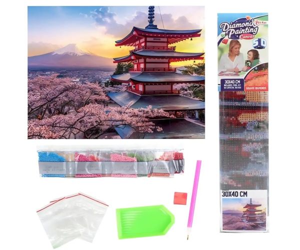 Diamantové puzzle: Japonská pagoda diamantový maliarsky set 30x40cm