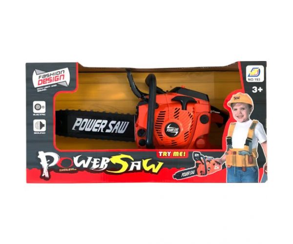 Power Saw elektrická motorová reťazová píla so zvukom a svetlom, oranžová farba