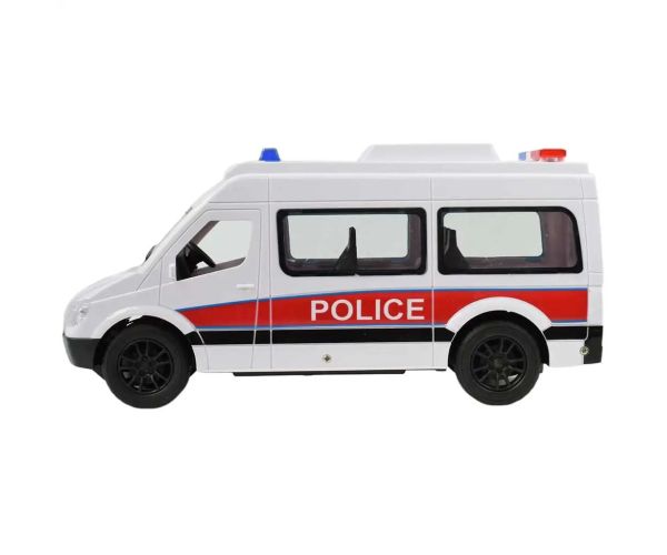 RC Biely policajný mikrobus so svetelnými efektmi na diaľkové ovládanie 2,4GHz 1/12  30cm