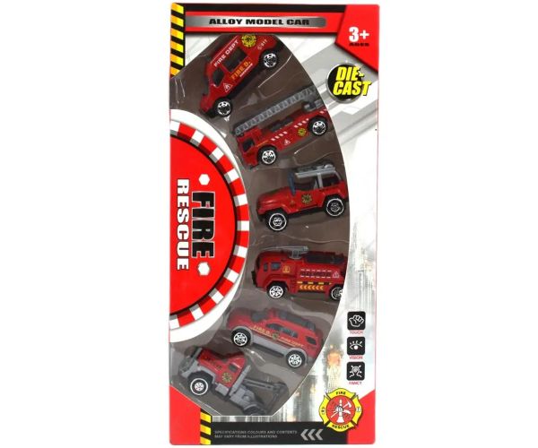 Fire Rescue: Sada 6 ks hasičských autíčok 1/64