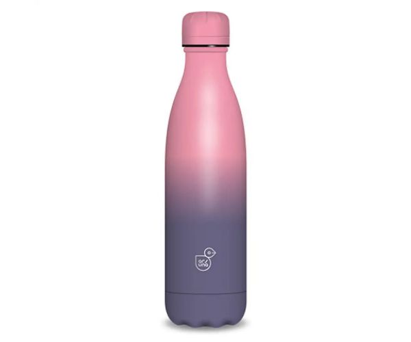 Ružovov-fialová dvojstenná kovová fľaša 500ml