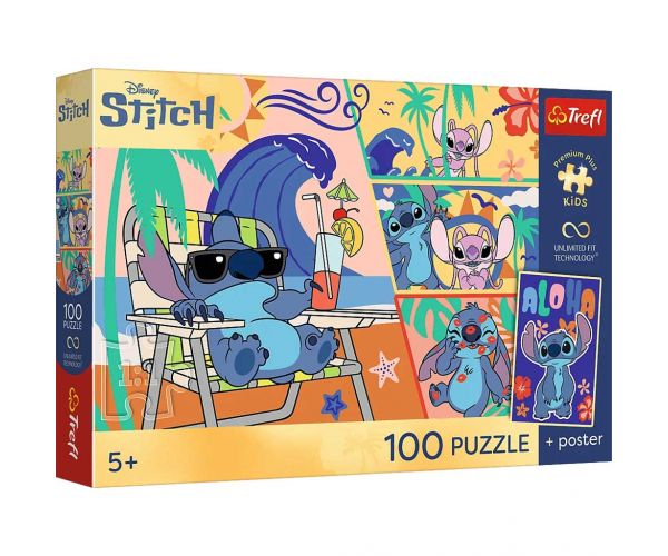 Disney Stitch Plážové dni 100ks UFT puzzle s plagátom - Trefl
