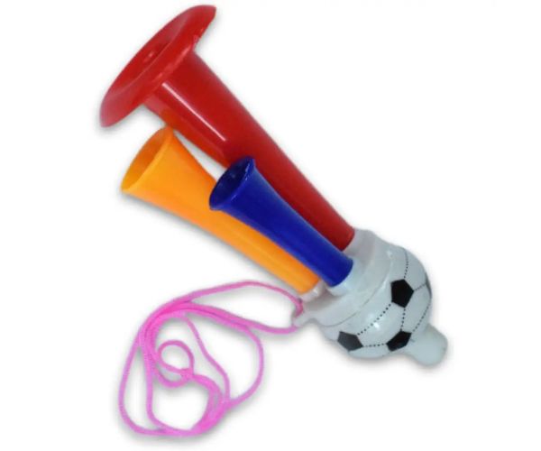 Trúbka na krk s trojitou gajdou - futbalový vzor 13cm