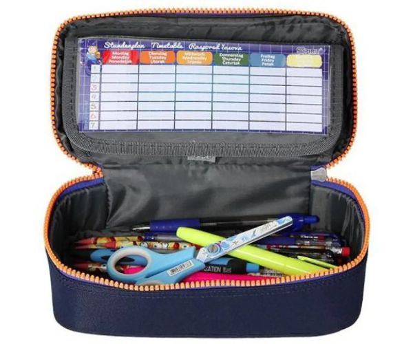 Spirit: My Bag indigová modrý oválny peračník s oranžovým zipsom 23x10cm