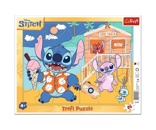 Disney Stitch na pláži, 25-dielne puzzle s rámom - Trefl