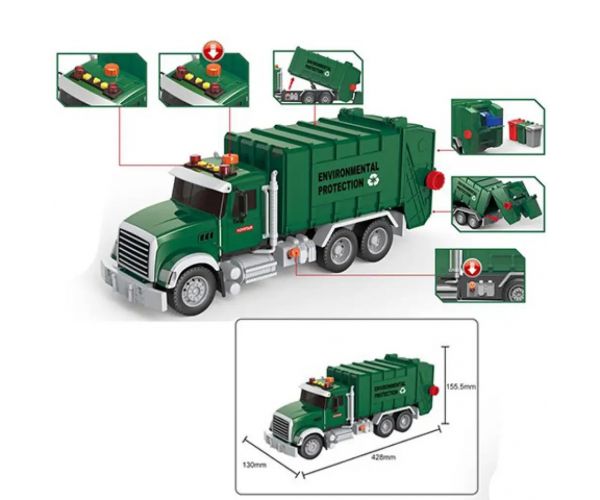ToyStar zelené smetiarske auto so svetelnými a zvukovými efektmi 42 cm -