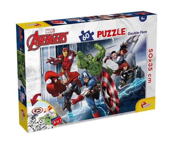 Avengers: Hrdinovia 2 v 1, 60-dielne puzzle a omaľovánka 50x35 cm – Lisciani