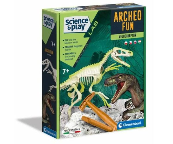 Science&Play: Archeofun svietiaci Velociraptor archeologický set - Clementoni