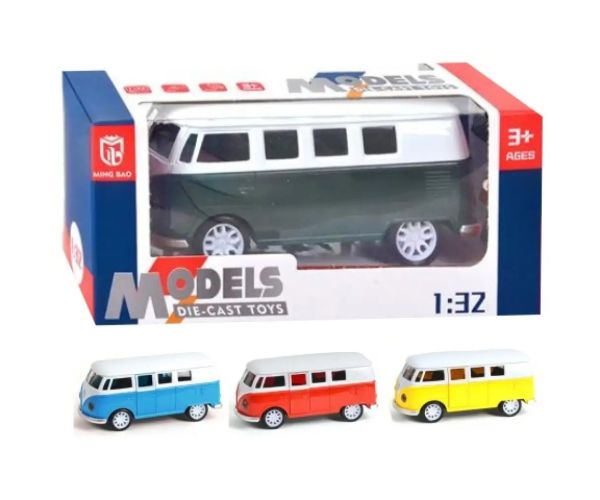 Volkswagen T1 1/32 naťahovacie kovové auto s otvárateľnými dverami, so svetlom a zvukom