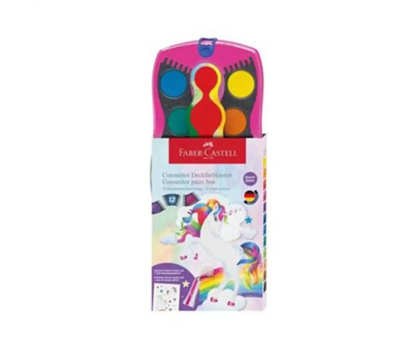 Faber-Castell: Akvarel 12-dielny set s nálepkami Unicorn a dúhovými trblietkami