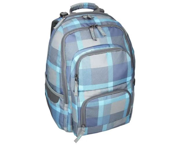 Spirit: E-Bag modrá kockovaná zaoblená školská taška, batoh 46x34x22cm