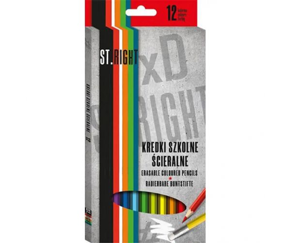 St.Right Šesťuholníková farebná ceruzka s gumou na konci 12ks sada