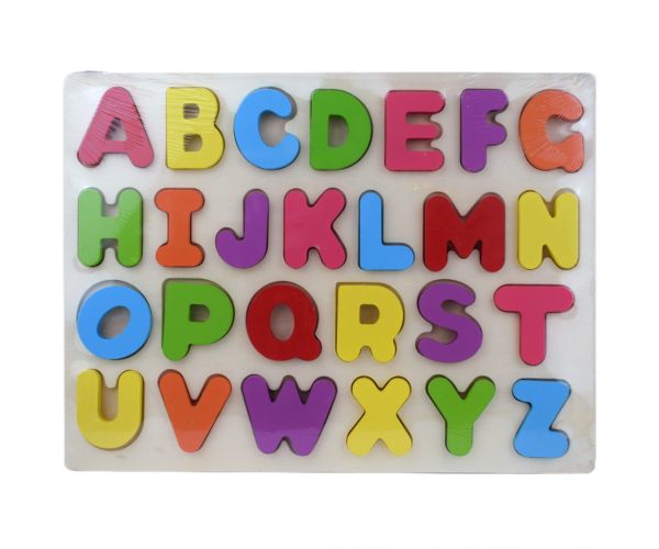 ABC színes fa nagybetűk formakirakós 30x22,5cm