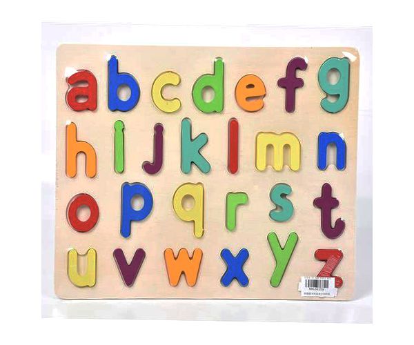 ABC írott kisbetűs formaillesztő színes fa puzzle 26db-os szett