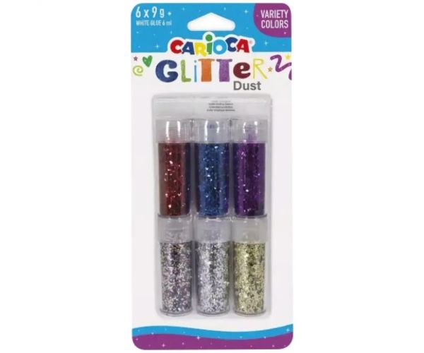 Carioca: Glitter Dust 6 dieny set sľudových práškov v tégliku - Farebné variácie