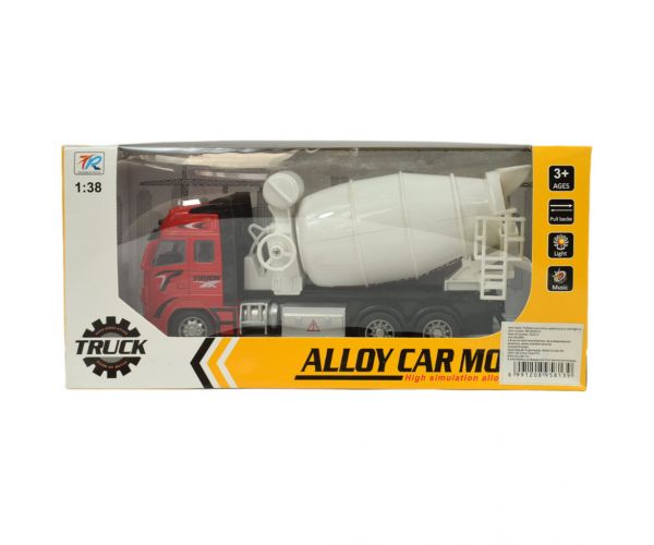 Alloy Car: Lendkerekes betonkeverő teherautó fénnyel és hanggal kétféle változatban 19cm 1db