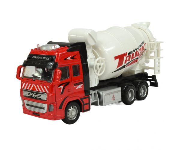 Alloy Car: Lendkerekes betonkeverő teherautó fénnyel és hanggal kétféle változatban 19cm 1db