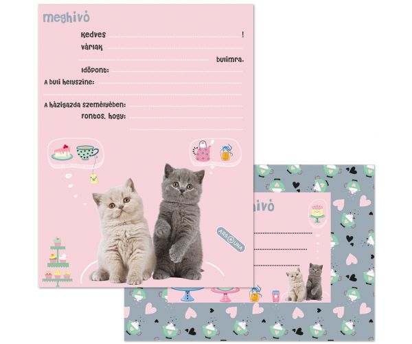 Ars Una: Cute Animals tea party cicás 10db-os meghívó szett borítékkal