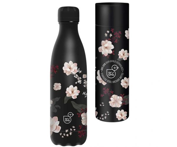 Ars Una: Flowery Black duplafalú fém kulacs díszdobozban 500ml