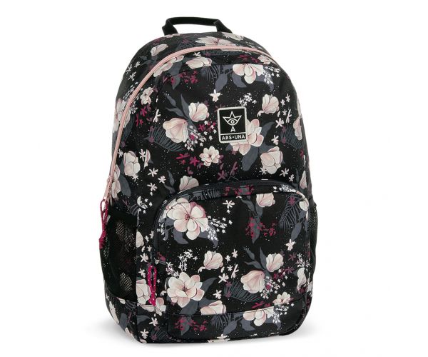 Ars Una: Flowery Black virágos AU-2 iskolatáska, hátizsák 32x46x22cm