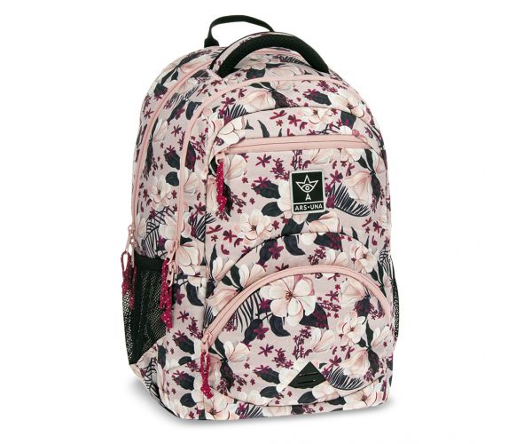 Ars Una: Flowery Pink virágos ergonomikus iskolatáska, hátizsák 33x45x24cm