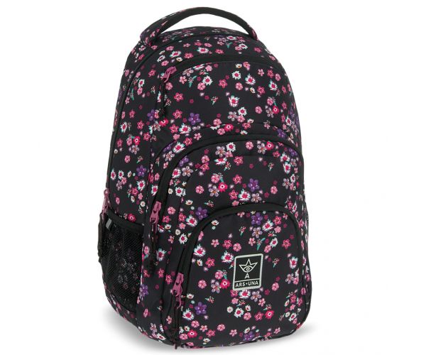 Ars Una: Peald Blossom Black virágos AU-2 iskolatáska, hátizsák 32x46x22cm