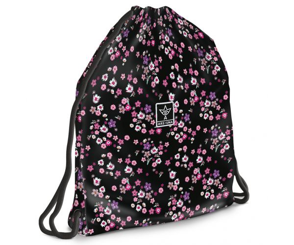 Ars Una: Pearl Blossom Black virágos tornazsák, sportzsák 37,5x46cm