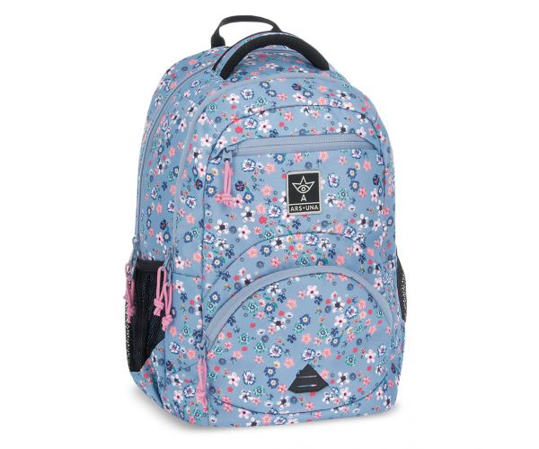 Ars Una: Pearl Blossom Blue virágos ergonomikus iskolatáska, hátizsák 33x45x24cm