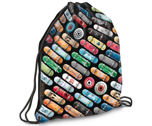 Ars Una: Rollin Mania gördeszka mintás fekete tornazsák, sportzsák 32x42cm