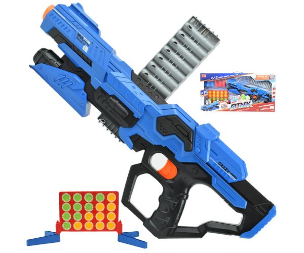Attack Launcher: Manuális szivacslövő fegyver zsetonos céltáblával és tölténnyel 49cm
