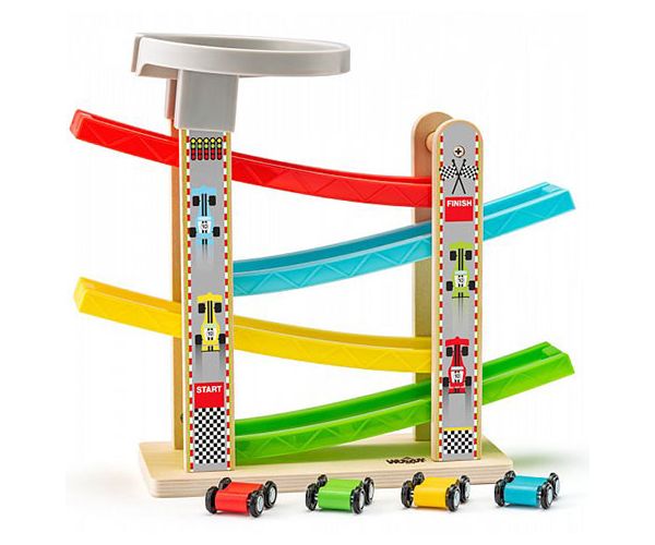 Autópálya szett négy darab kisíutóval játékszett - Woodyland