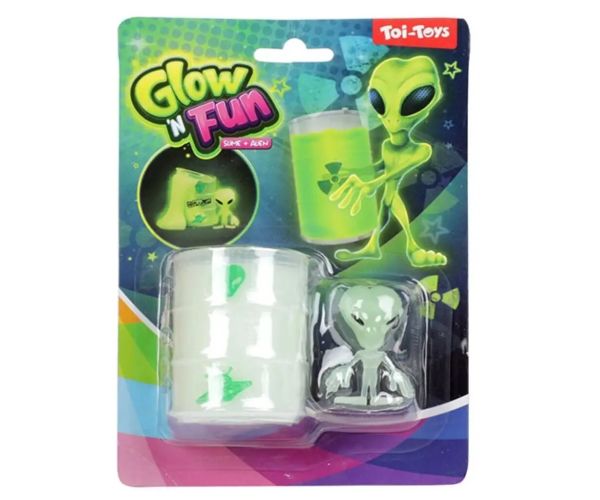 GlowN Fun Slime Alien: Fluorescenčný slime trus v olejovom bare s figúrkou mimozemšťana