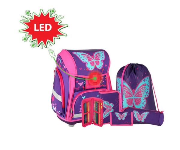 Spirit: Butterfly 3D školská taška s LED, batoh 5 dielny set