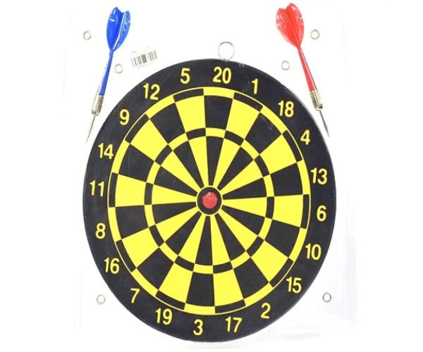 Darts set so žlto-čiernymi šípmi