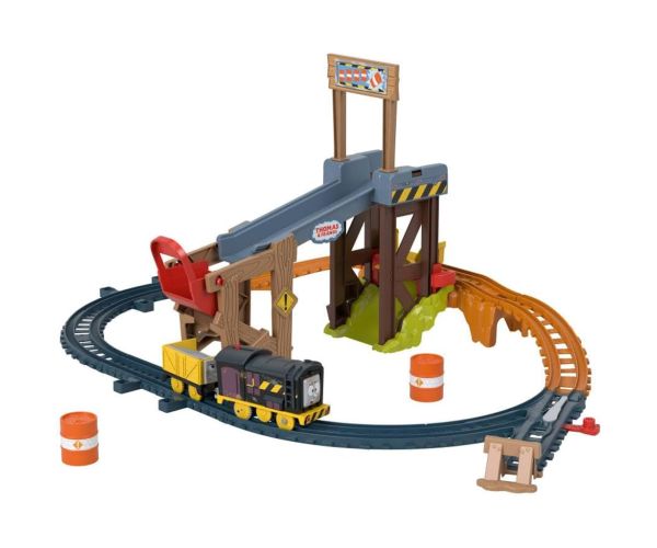 Fisher-Price: Thomas a priatelia Diesel Lift & Load stavebná železničná súprava s motorovým vlakom - Mattel