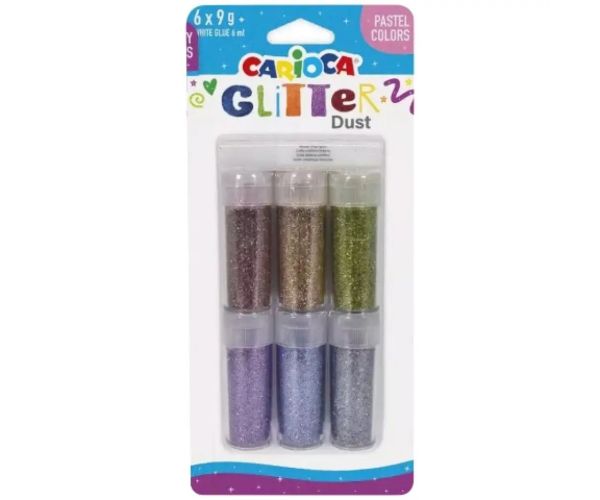 Carioca: Glitter Dust 6 dielny set sľudových práškov v tégliku - Pastelové farby