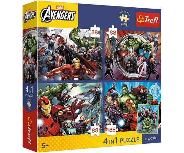Marvel Avengers - 4 x 88 ks Premium Plus Kids puzzle - Trefl