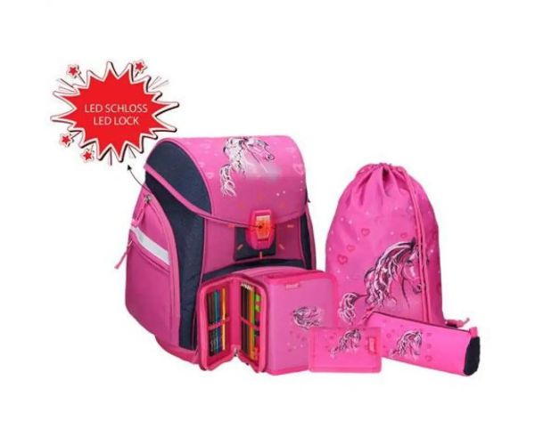 Spirit: Kone ergonomická školská taška s 3D vzorom a LED svetlom 5-dielny set 34x22x41cm