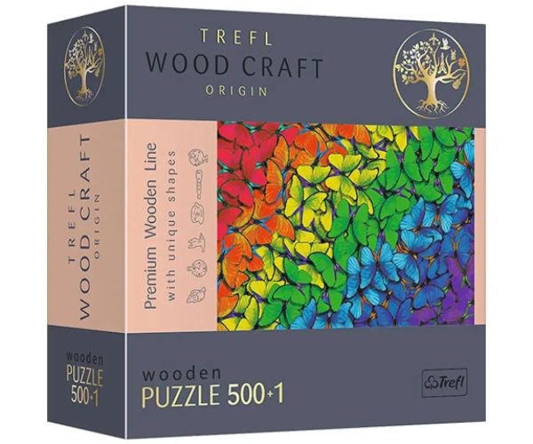 Wood Craft: Dúhové motýle 500+1-dielne drevené puzzle - Trefl