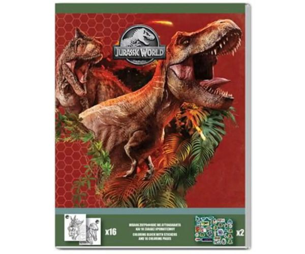Jurassic World maľovanka s nálepkami vo dvoch variantoch